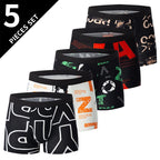 5-piece Set Of Black Gold Printed Men's Underwear Quick Drying Breathable Comfortable Elastic Casual Fashionable And Trendy