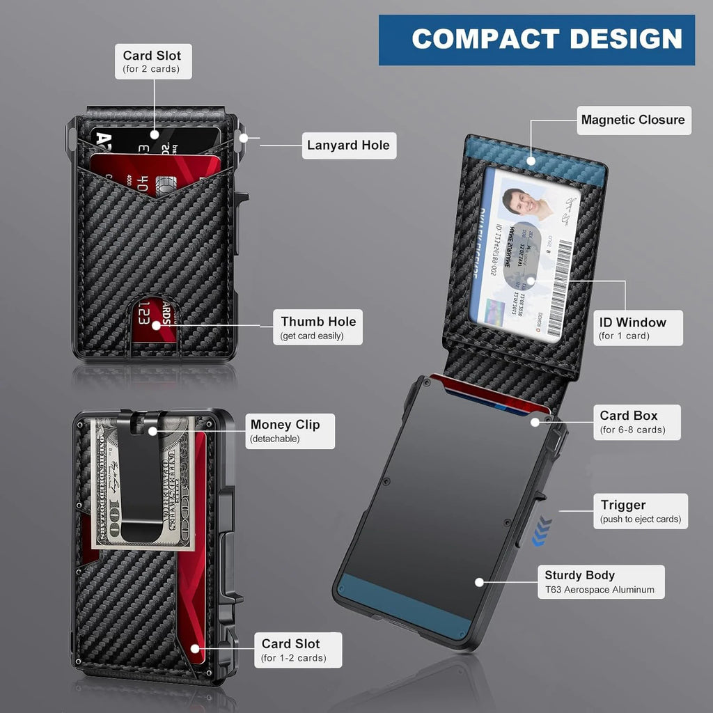 Hot Sale Men's Minimalist Card Holder Carbon Fiber for pop RFID Wallet Anti-theft & Anti-rfid Leather Metal Aluminum Cash Folder