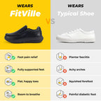 FitVille Men Wide Fit Leather Slip On Casual Loafers, Lightweight Arch Support Walking Shoes, Orthopedic Pain Relief Shoes for Swollen Feet & High Instep