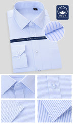 High Quality Free Ironing Men Dress Long Sleeve Shirt 100% Pure Cotton New Solid Male Regular Fit Business Shirt White Blue
