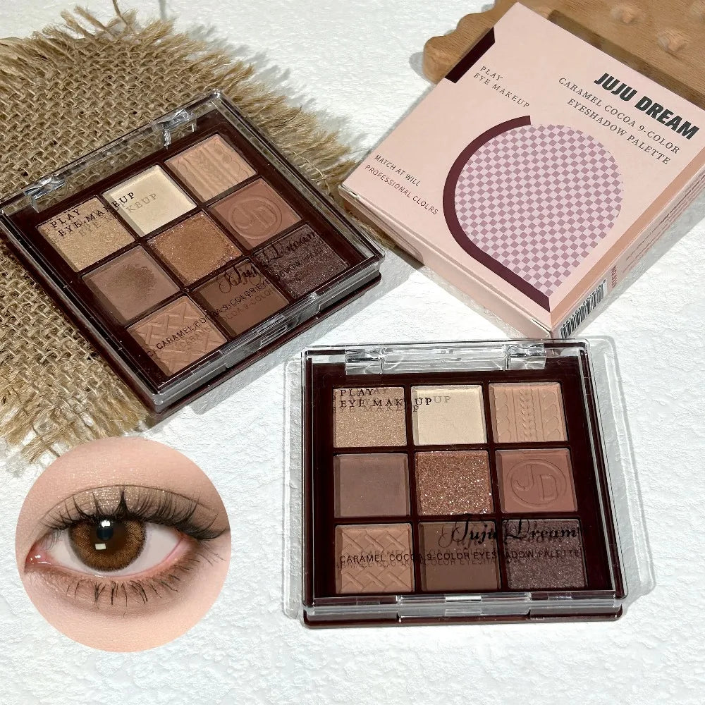 Chocolate Brown Eyeshadow Palette 9 Shades Matte Shimmer Long Wearing Cruelty Free Makeup