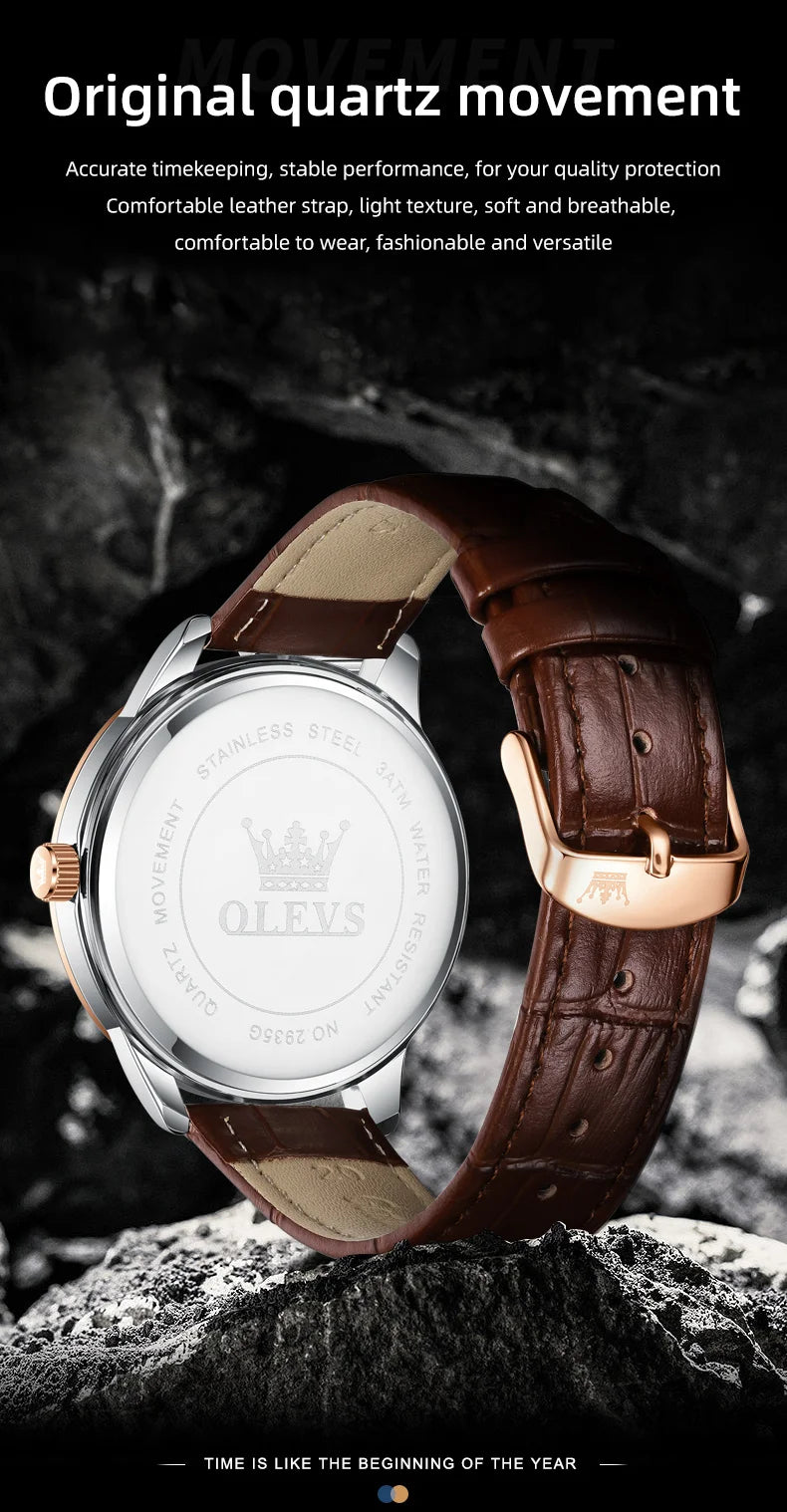 OLEVS 2935 Men Watch Luxury Brand Quartz Watch Business Leather Strap Double Calendar Waterproof Men's Watch Relogios Masculino