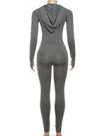 kliou Casual Women 2 Piece Set Classic Tracksuits Solid Long Sleeve Zip-up Hood Tops+Slim Elastic Pants Sporty Concise Outfits