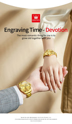 OLEVS Luxury Brand Couple Watch Classics Dual Calendar Wristwatch for Men and Women Waterproof Lover's Watch Set Gift Box