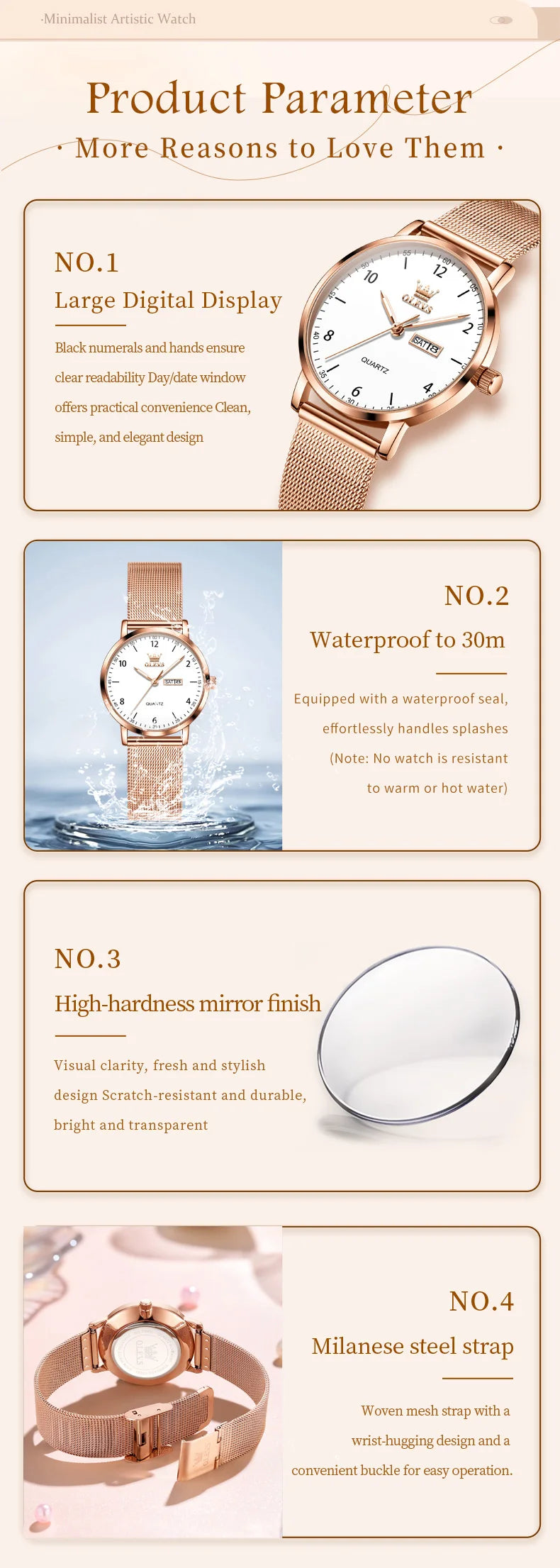 OLEVS Brand Original Fashion Slim Quartz Watch Women Elegant Watches Stainless Steel Waterproof Week Date Watches For Woman