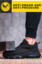 Safety Shoes Men Steel Toe Boots Anti-smash Anti-puncture Safety Work Shoes Men Lightweight Breathable Protective Shoes Black