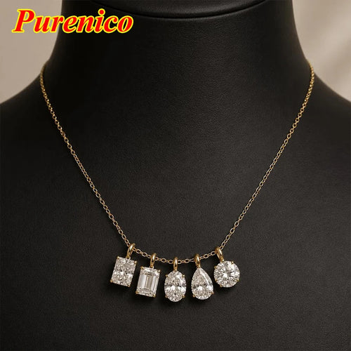 1-3ct Marquise Princess Emerald Pear Cut Women Moissanite Necklace Original 925 Sterling Silver Moissanite Diamond Jewelry Daily