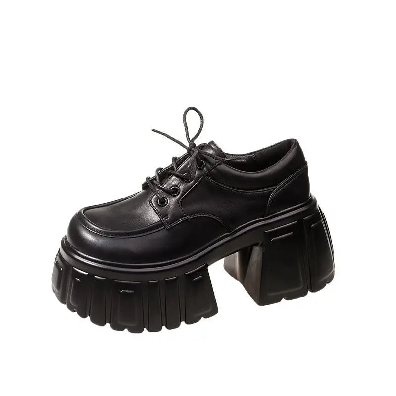 Platform Leather 2026 Spring 10cm New Muffin Fashion Heightening Women's Internet Celebrity Small Single High Heels Shoes