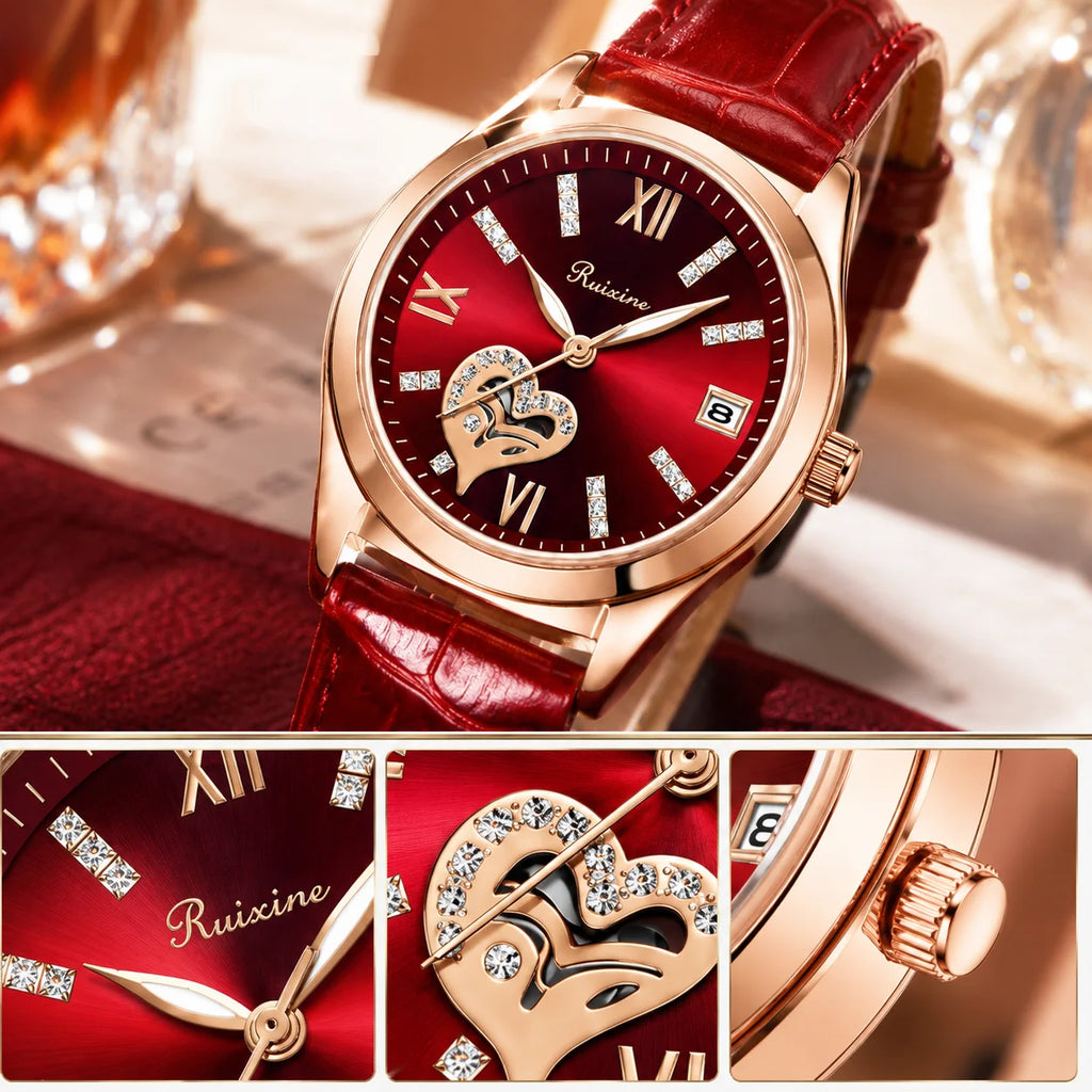 RUIXINE Fashion Woman Watches Waterproof Luminous Date Leather Quartz Wristwatch Elegant Dress Ladies Watch For Woman's Gift