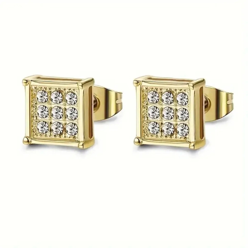 2pcs Stainless Steel Stud Earrings for Men Women Square CZ Mens Earrings Studs Jewelry for Sensitive Ears Fashion Hip Hop Y2K
