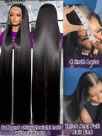 Virgin Straight Human Hair Lace Front Wigs 38 40 Inch 13x4 HD Transparent Lace 250 Density Pre Plucked Natural Color Straight Wigs For Black Women