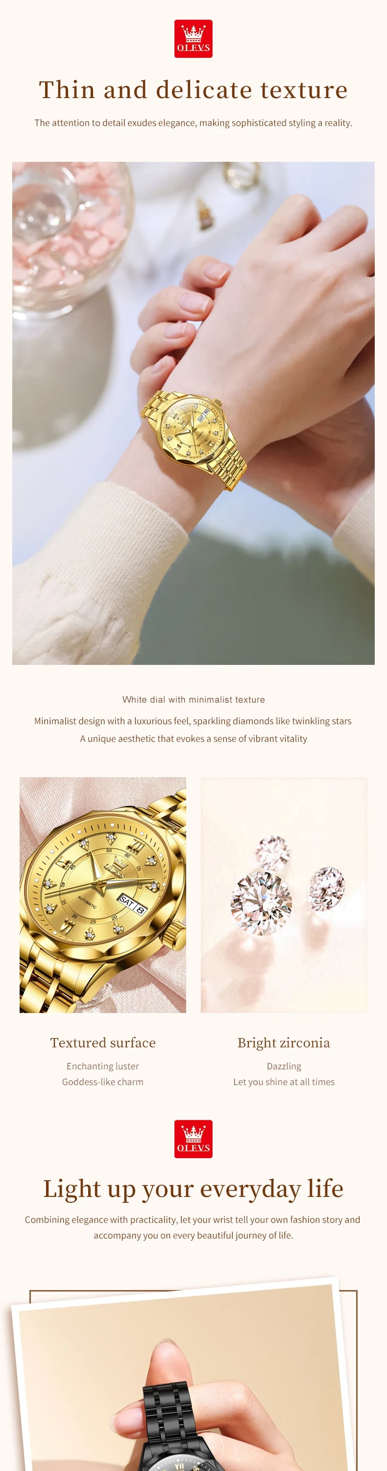 OLEVS 6727 Fashion Elegant Women's Automatic Mechanical Watches Simple Versatile 30m Waterproof Original Lady Wristwatch Genuine