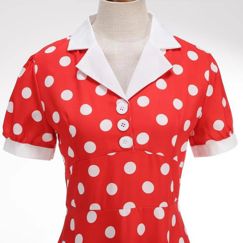 Polka Dot 50s 60s Vintage Dress Women Elegant Belted Robe Women Retro Rockabilly Prom Wedding Party Princess Dress