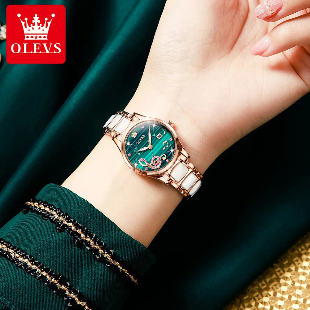 OLEVS Brand Ceramic Room Steel Strip Quartz Women's Watch 3605