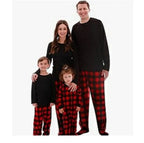 Combhasaki Family Matching Christmas Pajamas Loungewear Set Long Sleeve Solid Color T-Shirt Tops + Plaid Pants Holiday Sleepwear