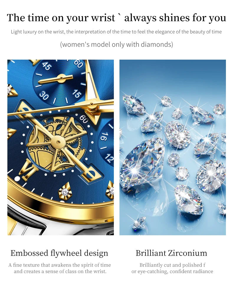 OLEVS Brand 2025 New Luxury Tourbillon Couple Quartz Watch Stainless Steel Waterproof Luminous Fashion Moon Phase Watches Lovers