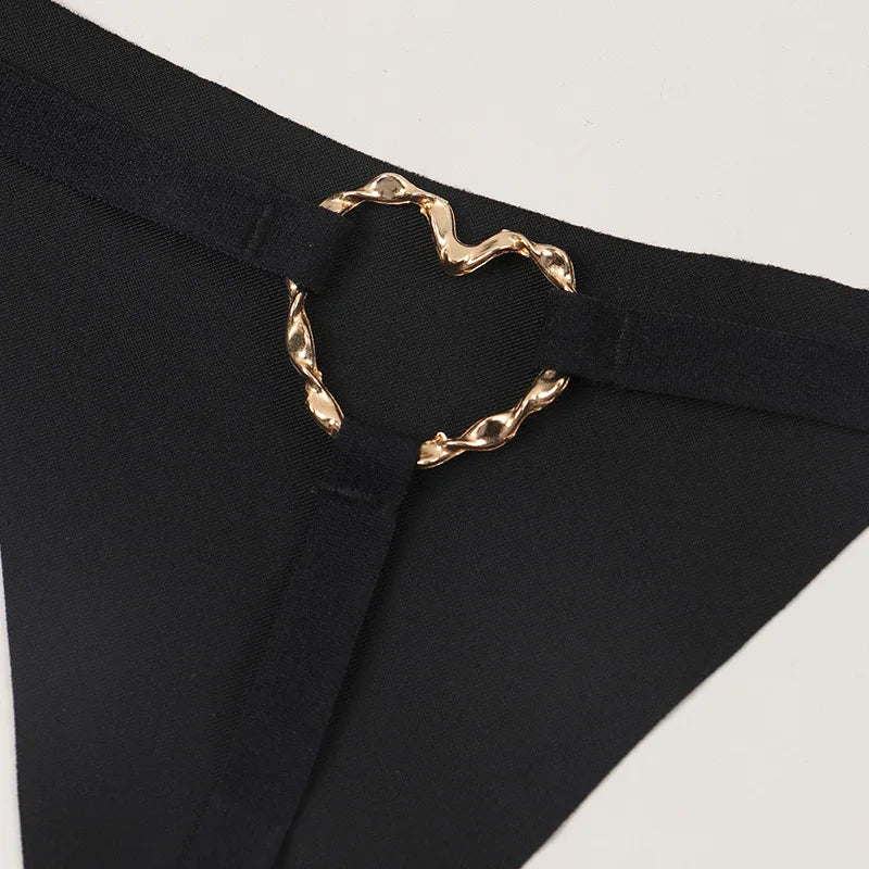 All New Adult Solid Heart Linked Thongs, Intimates Panties, Women's Sexy Lingerie & Underwear Crotchless G-string