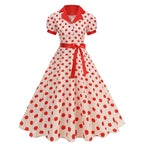 Polka Dot 50s 60s Vintage Dress Women Elegant Belted Robe Women Retro Rockabilly Prom Wedding Party Princess Dress