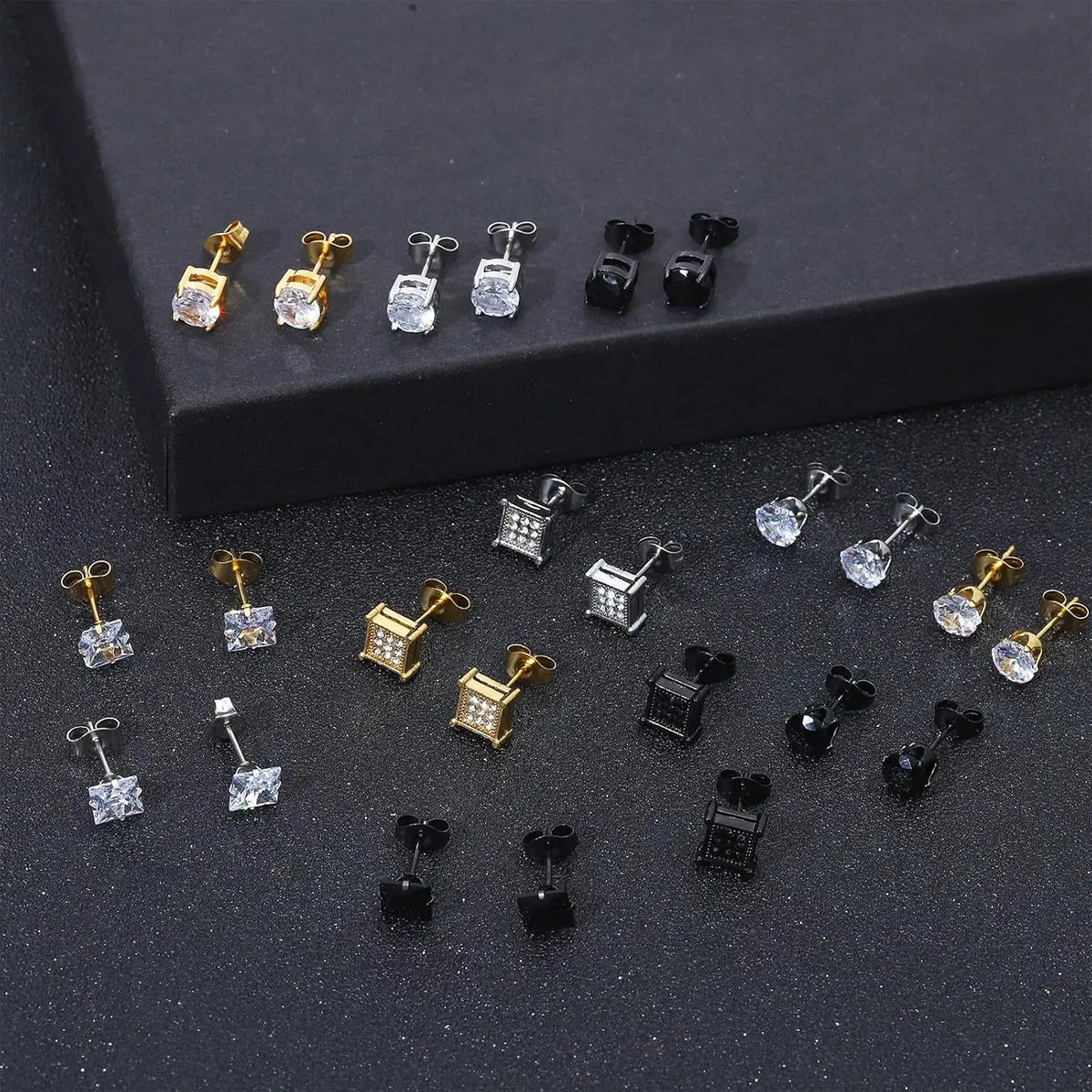12 Pairs Stainless Steel Stud Earrings for Men Hypoallergenic Earring Unisex Studs Inlaid Cubic Zirconia Men Earrings Hoop