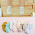 1Pair Summer Baby Short Ankle Socks Mesh Thin Cotton Unisex Solid Color Hollow Toddler Random Color