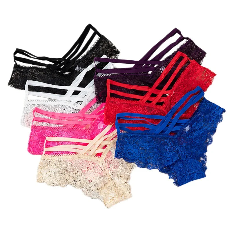Sexy Panties Women Lace Low-Rise Solid Sexy Briefs Female Underwear Cross Strap Temptation Lingerie Ladies G String Thong