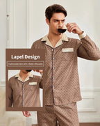 Mens Stain Silk Pajama Sets Pajamas Men Sleepwear Printed Silk Nightgown Home Male Satin Soft Cozy Sleeping Pajamas
