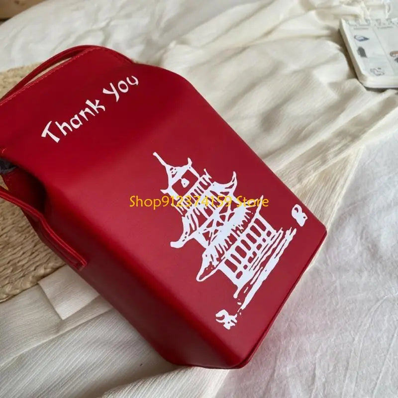 G5AE Chinese Tower Printing Box Shoulder Bags for Women Fashion Cartoon Crossbody Bag