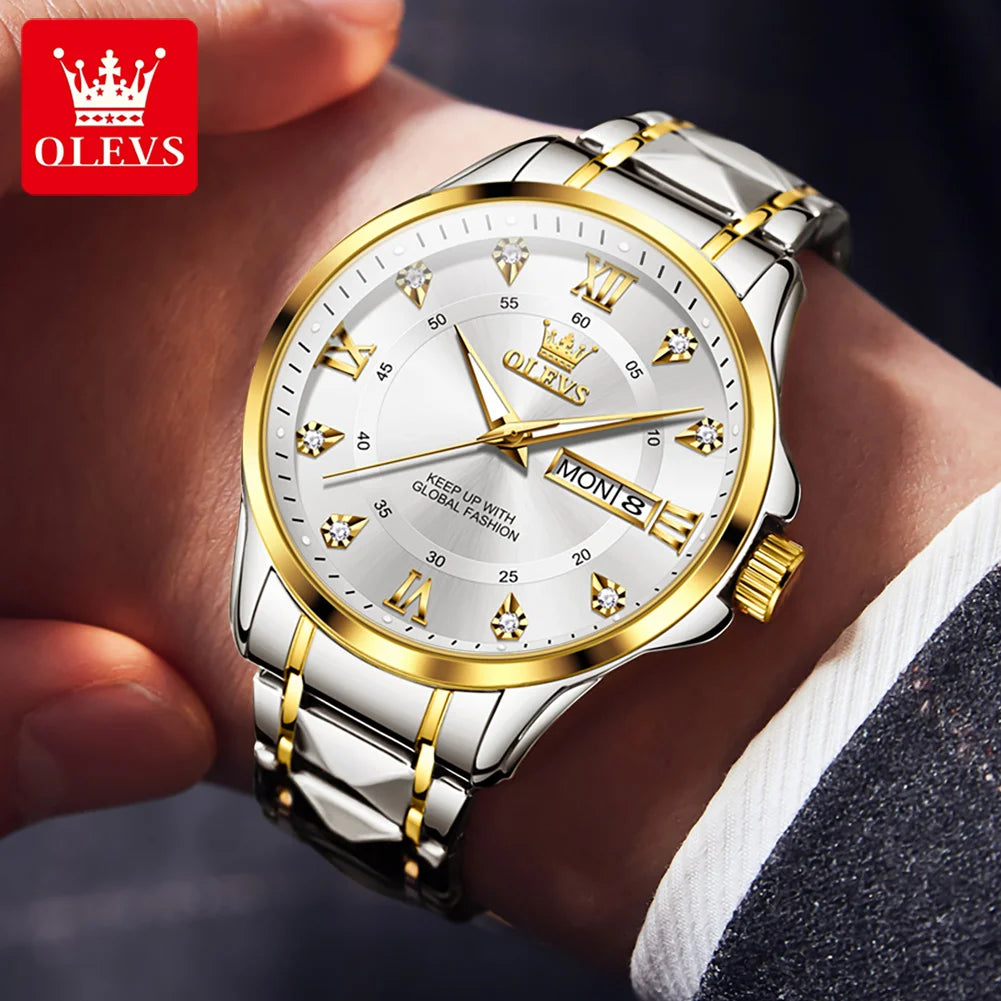 OLEVS 2906 Luxury Original Wristwatch For Man Luminous Week Date Waterproof Classic Business Dress Men's Quartz Watch