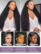 40 Inch Natural Black Water Deep Wave Human Hair Wigs For Women, 13x4 13x6 HD Transparent Lace Frontal Wig 200 Density Pre Plucked Glueless Lace Front Wig