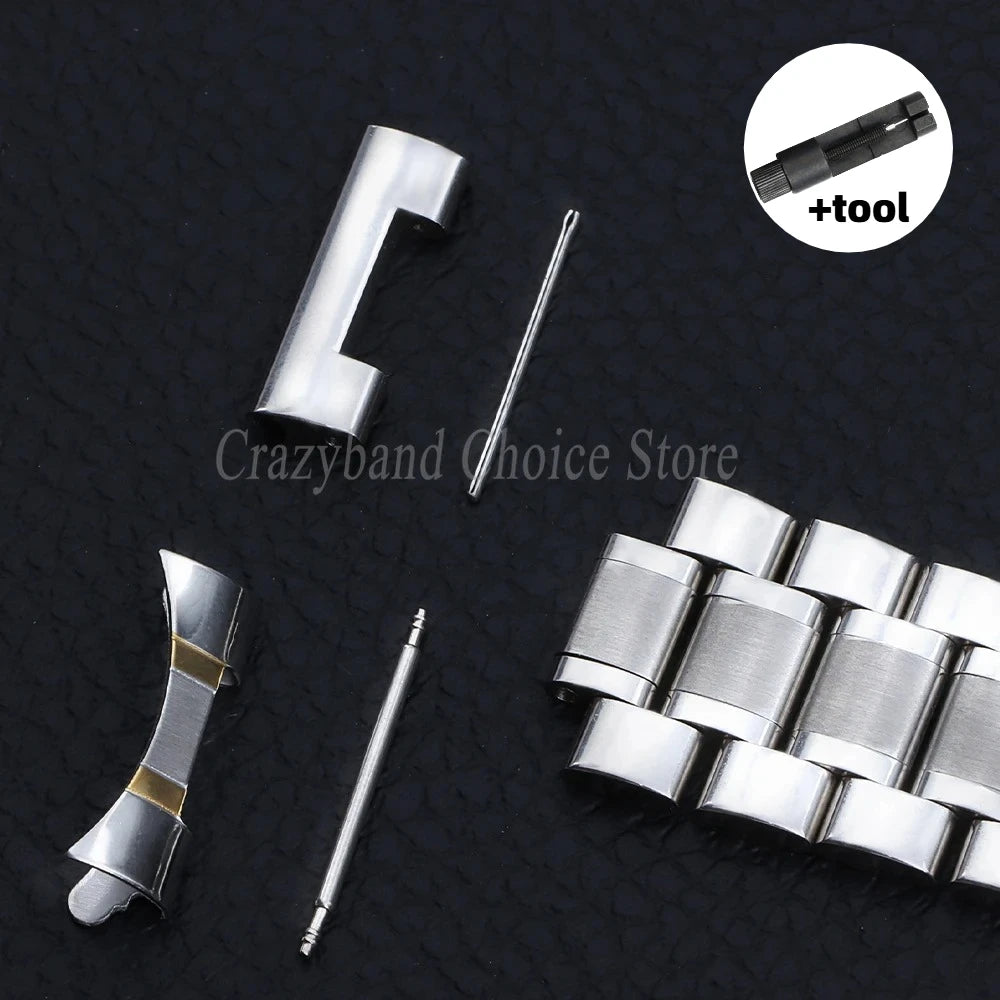 20mm22mm Arc Stainless Steel Watch Band 12/14/16mm 18mm 21mm 24mm Curved Universal Women Men Strap Silver Black Butterfly Buckle