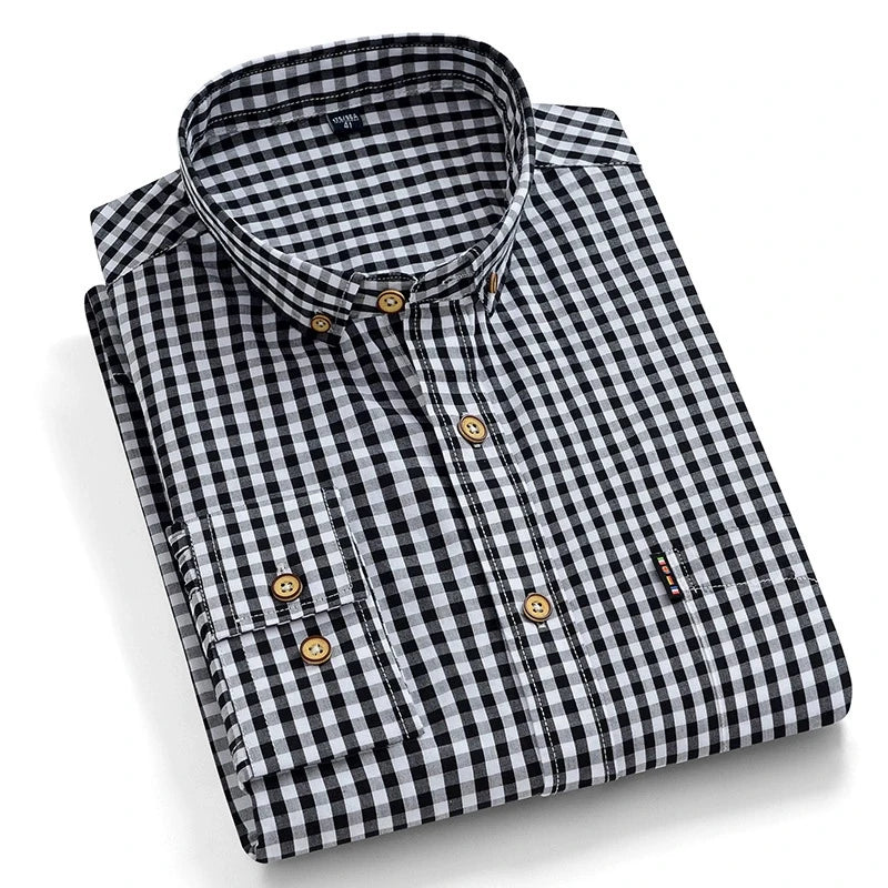 New In Shirt 100%Cotton Fashion Long Sleeve Shirts for Man Slim Fit Formal Plian Shirt Soft Casual Office Designer Plaid Clothes