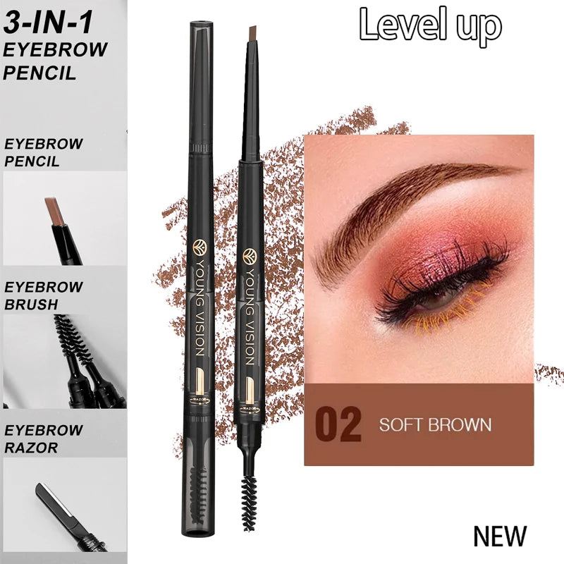 Langmanni Double headed Rotable Eyebrow Pen with a 1.5mm diameter Fine refill Waterproof Wild Eyebrow Pen and Eyebrow Brush