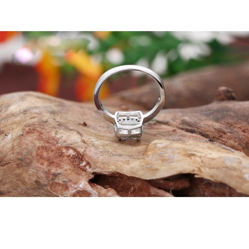 Trendy 925 Sterling Silver Wedding Engagement Finger Rings for Women  Simple Square Zircon Rhinestone Inlay Ring Jewelry Gift