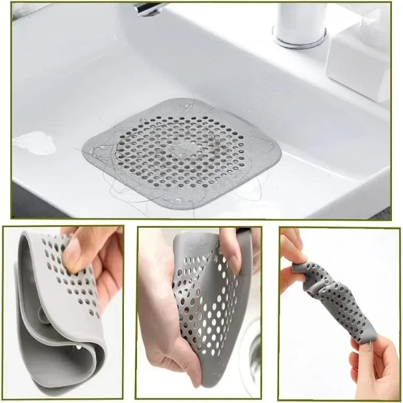 2 Pack Hair Catcher Brush+Strainer Anti-Clog Drain Stopper Shower Plug Anti-Odor Sink Parts Reusable Easy Install