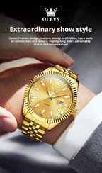 OLEVS Brand Luxury Gold Quartz Watch for Men Stainless Steel Waterproof Luminous Calendar Fashion Mens Watches Relogio Masculino