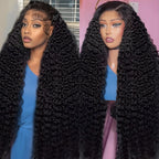 13x6 Hd Transparent Deep Wave Lace Front Wig Human Hair 250 Density Curly 40 44 Inch Pre Plucked Brazilian Hair For Black Women