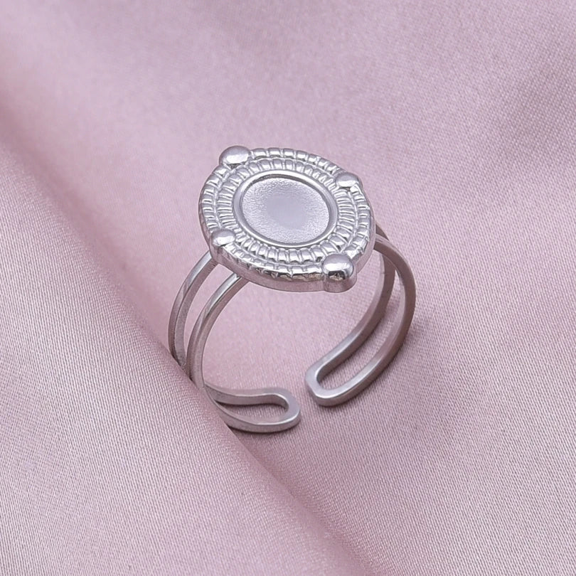 Simple Geometry Fashion Stainless Steel Open Rings For Women Men Accessories Silver Color Heart Sun Round Blank Base DIY Anillos