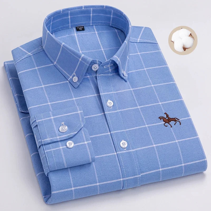 Plus Size 6XL 100% Cotton Long-Sleeve Shirts for Men Oxford Slim Fit Formal Shirt Without Pocket White Office Elegant Clothes