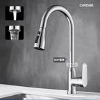 Kitchen Faucet Pull-Out Spray Head 360 Degree Rotation Hot and Cold Water Pull-Out Black and Silver Single Hole Kitchen Faucet