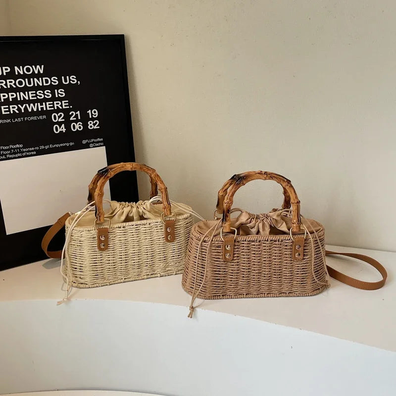 Summer Fabric Solid Color Youth Shoulder Bags 2026 Brand Beach Women's Handbags on Sale String Exquisite High Beauty Ladies Bags