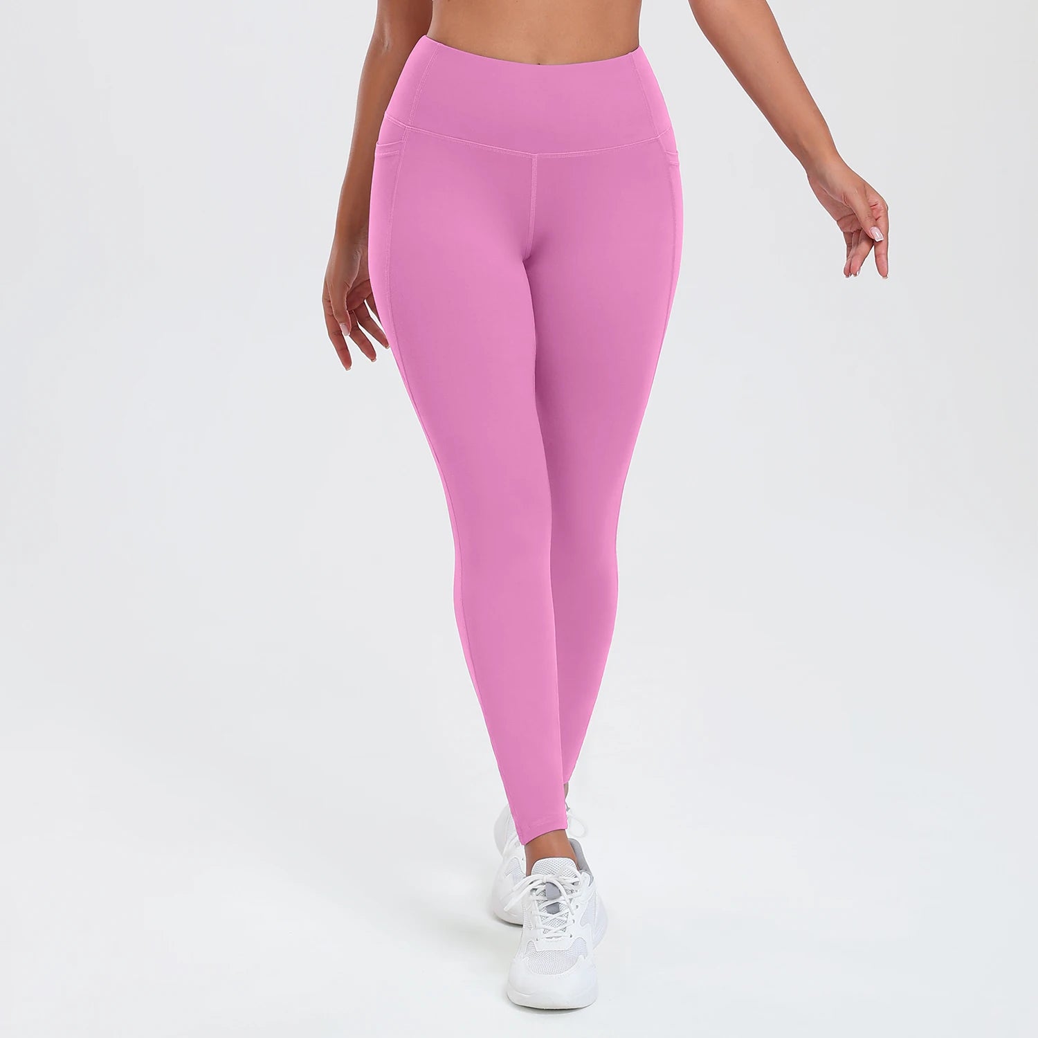  Women Leggings With Pockets Solid Color High Waist Butt Lifting Workout Tights Slim Elastic Pants Casual SportWear