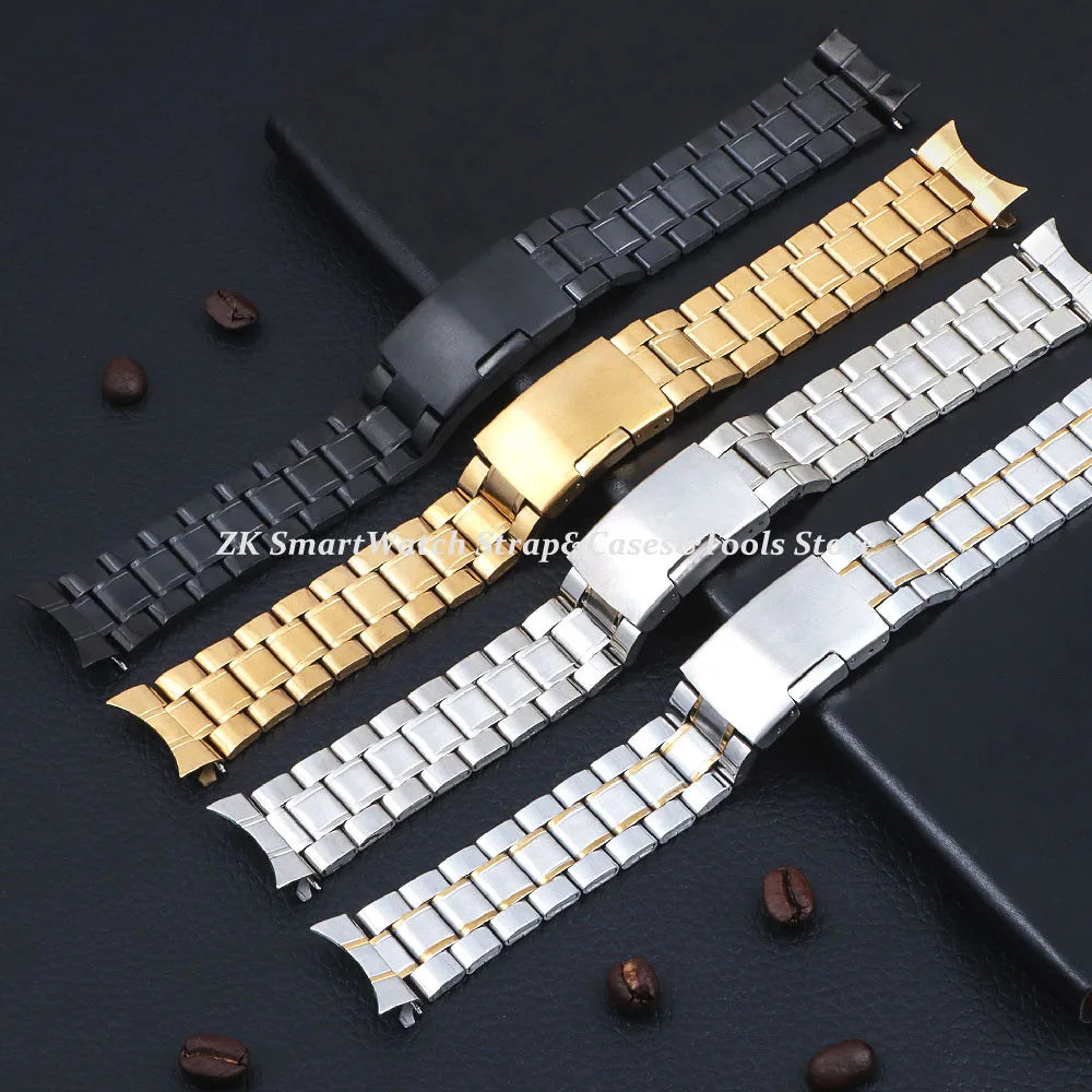 20mm 22mm Watch Straps Steel Metal Watch Bands Curved Arc End Bracelet Waterproof Diving Replacement Wristband Belt Accessories