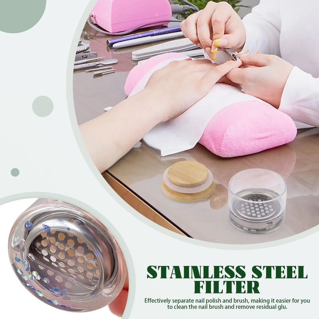 Nail Art Brushes Washing Cup Nail Brush Cleaner Dappen Dish with Lid 3.8*5cm Nail Glitter Acrylic Liquid Powder Removal Cup