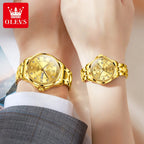 OLEVS 2906 Couple Watch Pair Luxury Diamond Shaped Steel Strap Calendar Week Quartz Wristwatch Men Women Luxury Lovers Watches