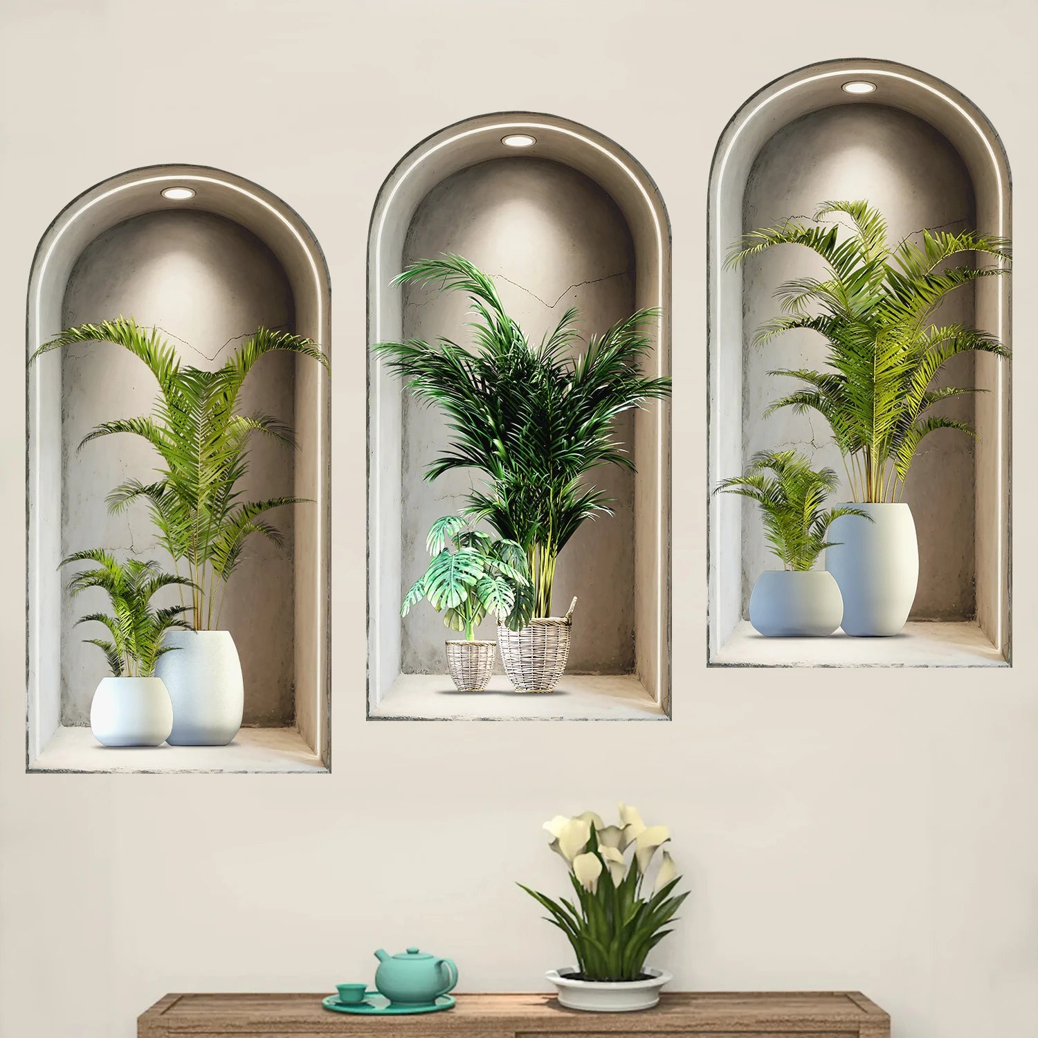 18 Styles Simulated Archway Niche Potted Plant Painting Wall Stickers Bedroom Living Room Hall Peel & Stick Art Mural Decals