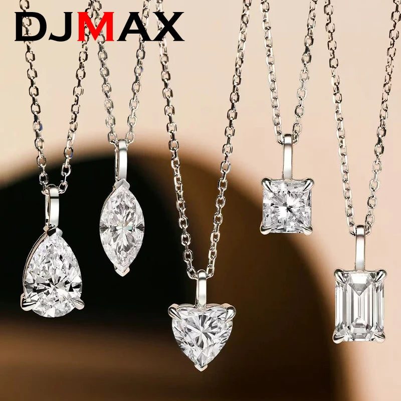 DJMAX Heart&Oval&Emerald Moissanite Necklace 925 Sterling Silver Chains Stylish and Elegant Women's Moissanite Diamond Necklace