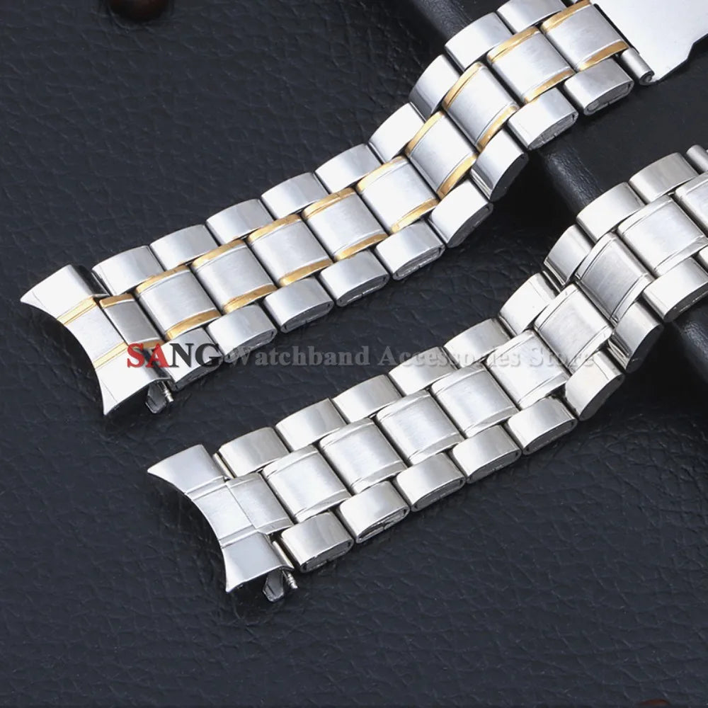 Curved End Watchband Men Women Metal Bracelets 20mm 22mm Stainless Steel Sport Strap Universal Replacement Wristband Accessories
