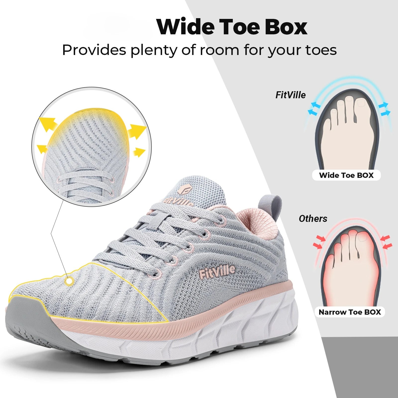 FitVille Women's Sports Shoes Wide Toe Running Jogging Shoes for Women Breathable Casual Gym Trainer Ladies Sneakers Comfort