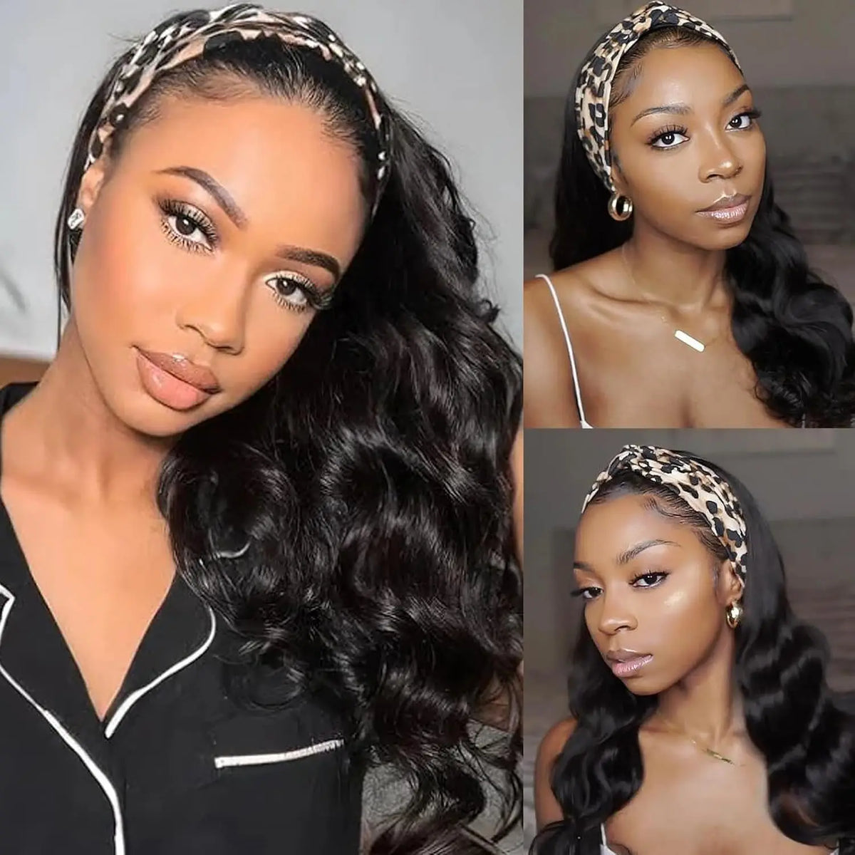 200% Density 20 Inch Body Wave Headband Wig Human Hair for Black Women None Lace Front Wigs Wear And Go Machine Made Headband