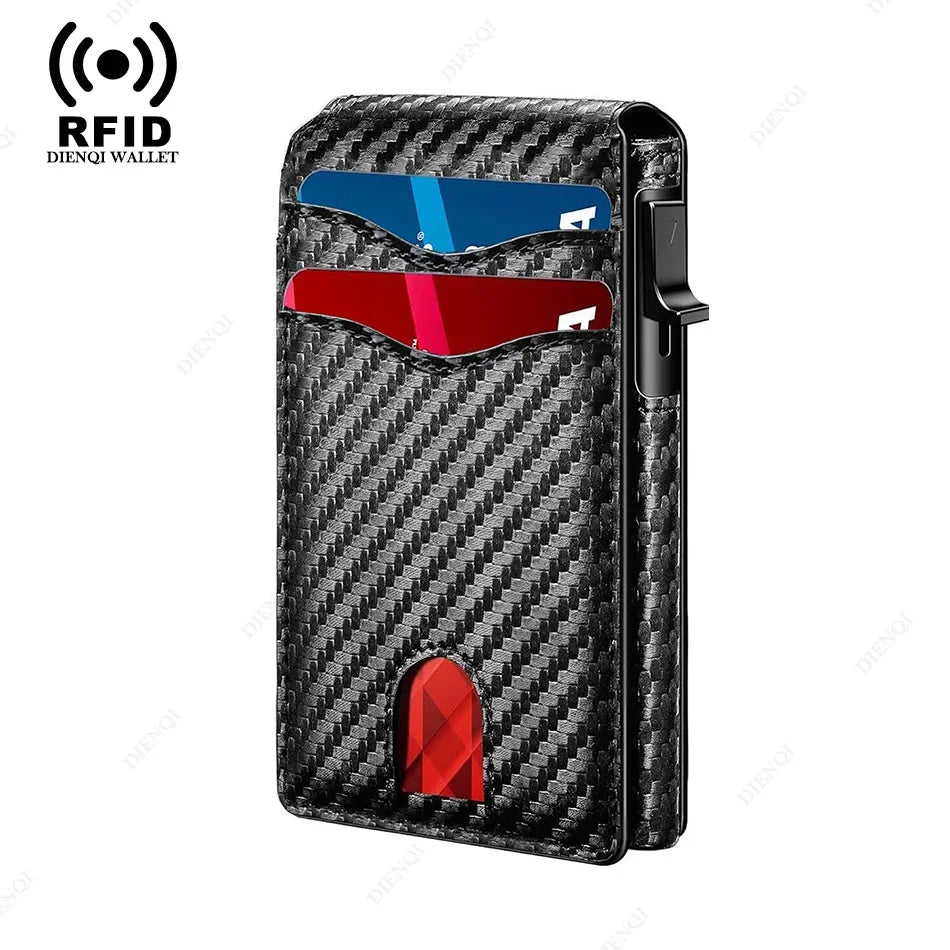RFID Blocking Men Slim Smart Wallets Magnet Carbon Fiber Credit Card Holder with Front Pocket Minimalist Wallet Cardholder Case